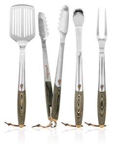 grillaholics premium bbq grill tools – luxury 4-piece barbecue utensils grill set – wooden gift box includes barbeque tongs, meat fork, grill spatula & basting brush