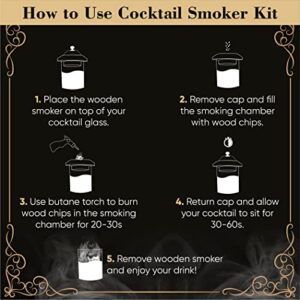 Cocktail Smoker Kit with Torch - Wood Chips, Ice Stones & Torch for Smoke Infused Whiskey Making - Gifts for Men Who Have Everything - Bartender Mixology Accessories Gift Set (Butane Not Included)