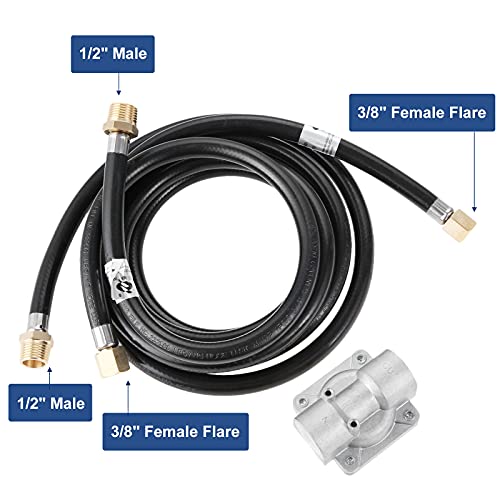 Lemfema 10 Feet Natural Gas Hose Conversion Kit for Grill, Low Pressure Natural Gas Grill Hose with 5" Outlet Pressure Regulator Valve and 1/2" Male NPT x 3/8" Female Flare