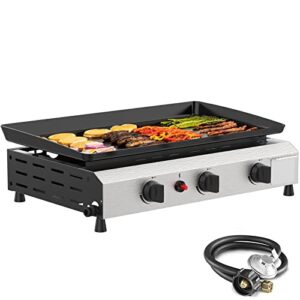 skok 3 burner gas griddle- 23.3 inch outdoor propane griddle-30000 btu propane fuelled, portable flat top gas grill camping griddle station with side shelves for kitchen, bbq, camping tailgating