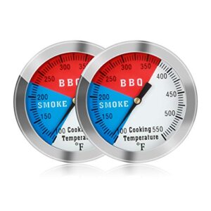 bbq thermometer temperature gauge, 2inch stainless steel barbecue charcoal grill smoker temp gauge pit, fahrenheit and heat indicator for cooking meat (2-pack)