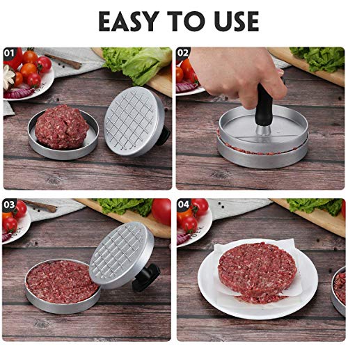 Bugucat Burger Press 50 Patty Papers Set - Non-Stick Hamburger Press Patty Maker Mold with Wax Patty Paper Sheets Meat Beef Pork Lamb Cheese Halal Nut Veg Veggie Burger Maker for BBQ Barbecue Grill