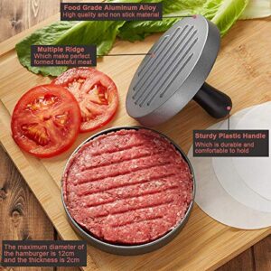 Bugucat Burger Press 50 Patty Papers Set - Non-Stick Hamburger Press Patty Maker Mold with Wax Patty Paper Sheets Meat Beef Pork Lamb Cheese Halal Nut Veg Veggie Burger Maker for BBQ Barbecue Grill