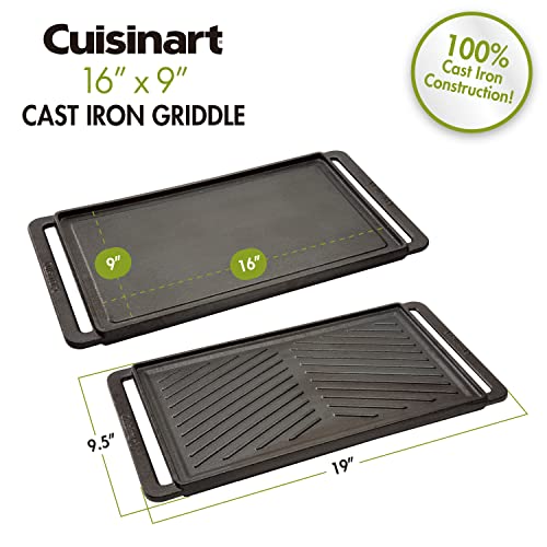 Cuisinart CCP-2000 Reversible Cast Iron Grill & Griddle Cookware Plate, Ribbed Grill & Smooth Flat Top Griddle, Black