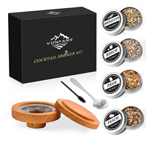 cocktail smoker kit with 4 flavors wood chips – infuse bourbon whiskey old fashioned chimney drink smoker kit – gift for whiskey lovers, dad, husband, men