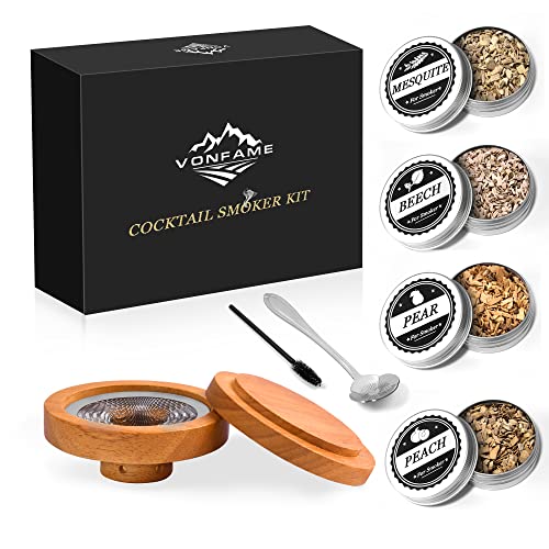 Cocktail Smoker Kit with 4 Flavors Wood Chips - Infuse Bourbon Whiskey Old Fashioned Chimney Drink Smoker Kit - Gift for Whiskey Lovers, Dad, Husband, Men