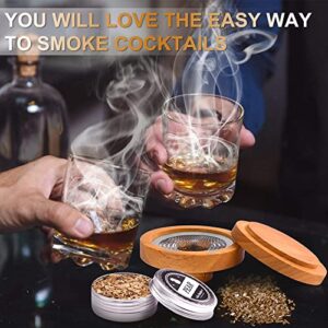 Cocktail Smoker Kit with 4 Flavors Wood Chips - Infuse Bourbon Whiskey Old Fashioned Chimney Drink Smoker Kit - Gift for Whiskey Lovers, Dad, Husband, Men