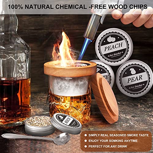 Cocktail Smoker Kit with 4 Flavors Wood Chips - Infuse Bourbon Whiskey Old Fashioned Chimney Drink Smoker Kit - Gift for Whiskey Lovers, Dad, Husband, Men