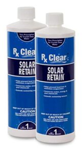 rx clear solar retain | liquid pool cover | easy method to reduce water, heat & chemical loss in swimming pools | traditional solar cover alternative | 1 quart bottles | 2 pack