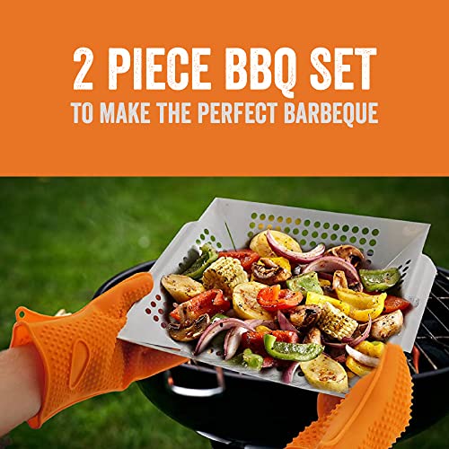 Yukon Glory Stainless Steel Grill Pan & BBQ Glove Set, Perfect for Veggies, Fish or Meat