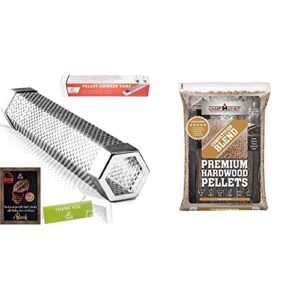 lizzq premium pellet smoker tube 12 inches & camp chef competition blend bbq pellets, hardwood pellets for grill, smoke, bake, roast, braise and bbq, 20 lb. bag