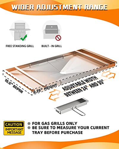 Grease Tray for Gas Grill - Adjustable 24"-30" Universal Grill Replacement Parts for Dyna Glo, Nexgrill, Expert Grill, Kenmore, BHG and More