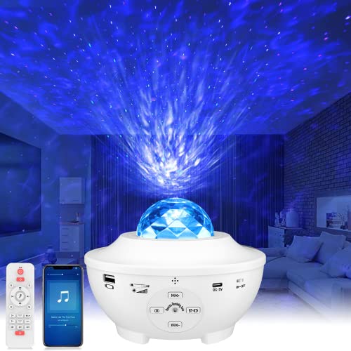 NAZHUA Star Projector,Galaxy Projector,Starry Night Lamp,Ocean Wave Projector Night Light w/ Music Player Bluetooth Speaker and Timer Remote Control Starlight for Birthday Christmas Gift, White