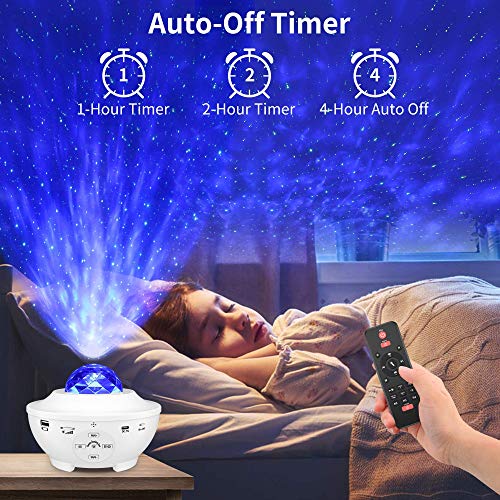 NAZHUA Star Projector,Galaxy Projector,Starry Night Lamp,Ocean Wave Projector Night Light w/ Music Player Bluetooth Speaker and Timer Remote Control Starlight for Birthday Christmas Gift, White