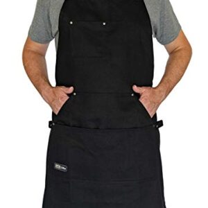 Professional Chef Apron for Men Women Cooking Kitchen BBQ Grill with Large Tool Pockets, Adjustable Size, Cotton Black, Quick Release Buckle, Dual Side Loops