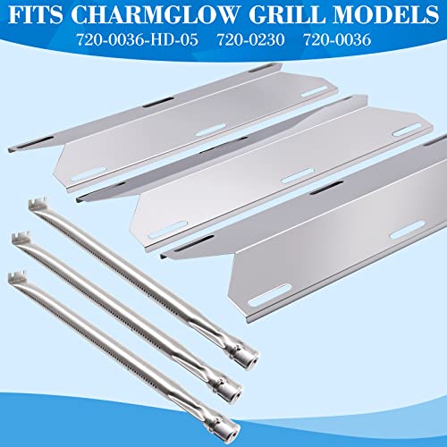 Hipoilk Replacement Parts for Charmglow 720-0036-HD-05 720-0230 Grill Parts for Nexgrill 720-0025 720-0083-04R Sterling Forge 720-0016, Stainless Steel Grill Burner Tube, Heat Plates Tent Shield