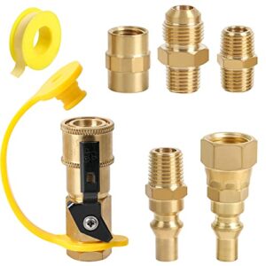 atkke rv propane quick connect fitting adapter valve, 1/4″ male npt full flow plug & 3/8″ male flare quick kit for low pressure gas appliance heater grill fire pit and rv quick connect, 7pcs