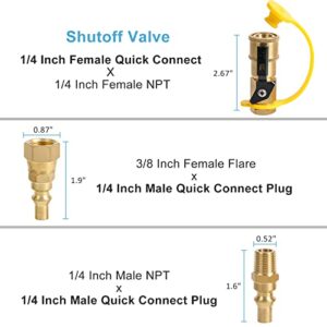 ATKKE RV Propane Quick Connect Fitting Adapter Valve, 1/4" Male NPT Full Flow Plug & 3/8" Male Flare Quick Kit for Low Pressure Gas Appliance Heater Grill Fire Pit and RV Quick Connect, 7pcs