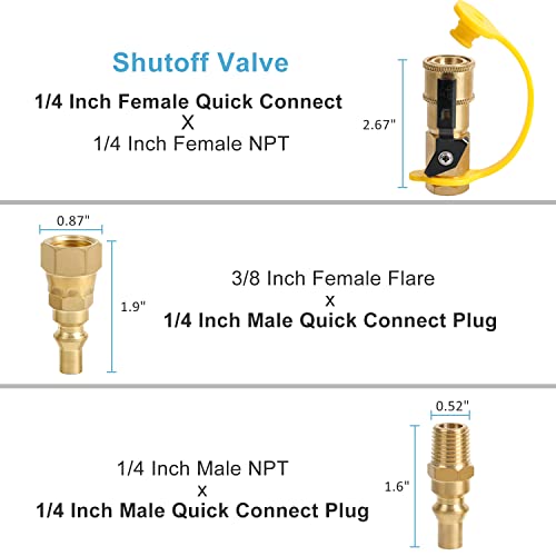 ATKKE RV Propane Quick Connect Fitting Adapter Valve, 1/4" Male NPT Full Flow Plug & 3/8" Male Flare Quick Kit for Low Pressure Gas Appliance Heater Grill Fire Pit and RV Quick Connect, 7pcs