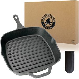 backcountry iron 10.5 inch square grill pan medium pre-seasoned cast iron