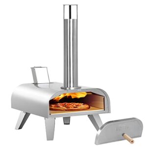 BIG HORN OUTDOORS 12 Inch Wood Pellet Burning Pizza Oven, Portable Stainless Steel Pizza Grill with Pizza Stone for Outside