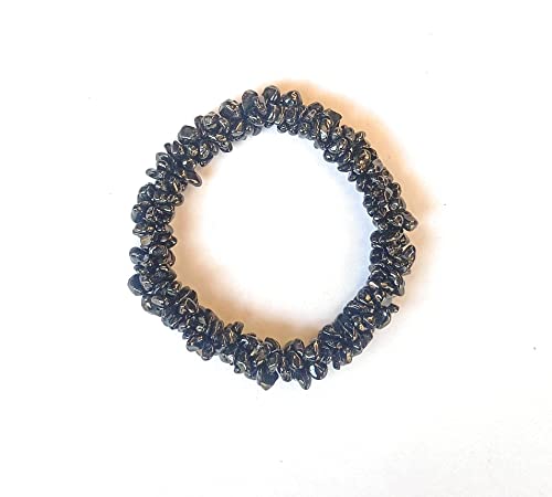 Natural Black Spinel Nuggets Chips Rope Stretchable bracelet, Spinel Nuggets Chips Braided, 7 Inch, Adjustable (2)