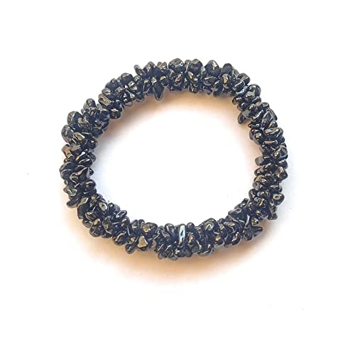 Natural Black Spinel Nuggets Chips Rope Stretchable bracelet, Spinel Nuggets Chips Braided, 7 Inch, Adjustable (2)