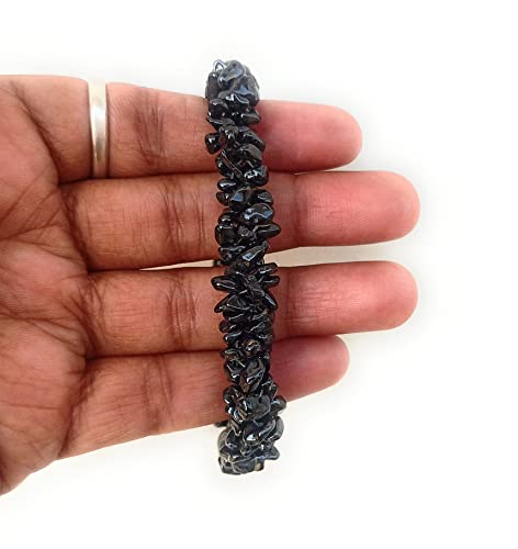 Natural Black Spinel Nuggets Chips Rope Stretchable bracelet, Spinel Nuggets Chips Braided, 7 Inch, Adjustable (2)