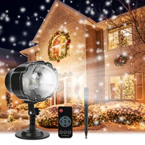 snowfall led light projector, christmas projector lights with remote control, rotating snow projector with ip65 waterproof, outdoor decorative lighting for christmas holiday, party, weeding, garden