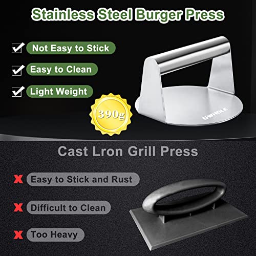 GWHOLE Bacon Sausage Burger Press Hamburger Sandwich Meat Patty Kibbeh Smasher Maker Mold For Flat Top Griddle Grill Cooker 304 Stainless Steel 5.5 inch Round