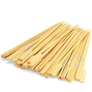 decorrack 100 natural bamboo paddle picks, 6 inch wood, barbecue, kabob skewers for grill, appetizers, fruit sticks, cocktails picks (100 pack)