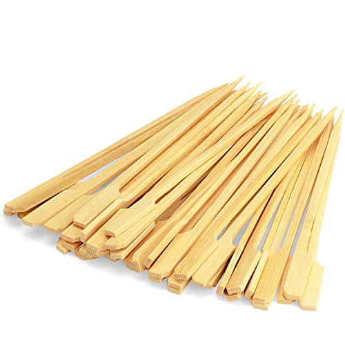 DecorRack 100 Natural Bamboo Paddle Picks, 6 inch Wood, Barbecue, Kabob Skewers for Grill, Appetizers, Fruit Sticks, Cocktails Picks (100 pack)