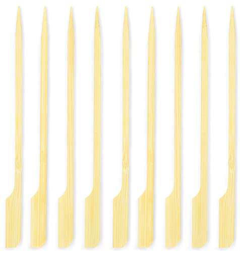 DecorRack 100 Natural Bamboo Paddle Picks, 6 inch Wood, Barbecue, Kabob Skewers for Grill, Appetizers, Fruit Sticks, Cocktails Picks (100 pack)