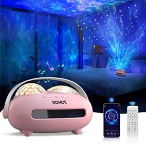 dohoii star projector galaxy night light for kids, ocean wave projector with bluetooth speaker & white noise, rechargeable table projection lamp for bedroom ceiling party – pink