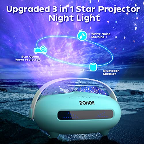 Dohoii Star Projector Galaxy Night Light for Kids, Ocean Wave Projector with Bluetooth Speaker & White Noise, Rechargeable Table Projection Lamp for Bedroom Ceiling Party - Pink