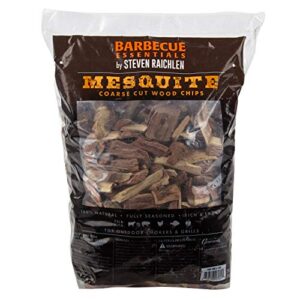 steven raichlen all natural mesquite wood chips for smoker – 260 cu. in. bag, approx 2 lbs – kiln dried coarse cut bbq grill wood chips for smoking meat – barbecue accessories & grilling gifts for men