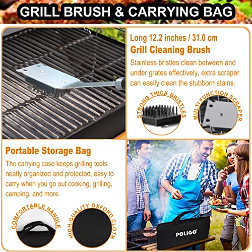 POLIGO 26PCS Camping Grill Utensils Set for Outdoor Grill Set Stainless Steel Grill Accessories in Case - Premium BBQ Tools Grilling Tools Set Ideal Birthday Father's Day Grilling Gifts for Men Dad