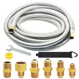 20 feet high pressure braided propane hose extension with conversion coupling 3/8″ flare to 1/2″ female npt, 1/4″ male npt, 1/8″ npt male,3/8″ male npt, 3/8″ male flare for bbq grill, fire pit, heater
