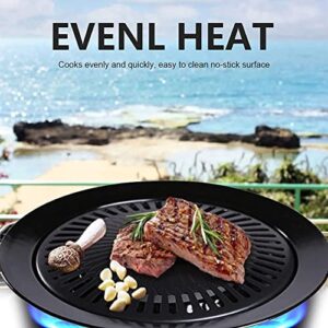 Korean Style Stovetop,Round Iron Stick-Proof Barbecue Plate Tray,Roasting Round Grill Pan for Indoor Outdoor BBQ,Stovetop Plate for Cooking Meat/Vegetable