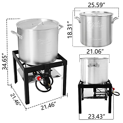 Creole Feast SBK1001 Seafood Boiling Kit with Strainer, Outdoor Aluminum Propane Gas Boiler with 10 PSI Regulator, Silver