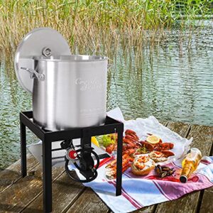 Creole Feast SBK1001 Seafood Boiling Kit with Strainer, Outdoor Aluminum Propane Gas Boiler with 10 PSI Regulator, Silver