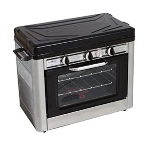 camp chef outdoor camp oven, dimensions with handles: 15 in. l x 25 in. w x 18 in. h