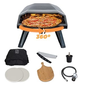 kognita outdoor gas pizza oven, portable rotating pizza oven for grill with 2 pack of 12’’ pizza stones, bamboo pizza peel,pizza cutter,gas burner and carry bag—rotatable & foldable