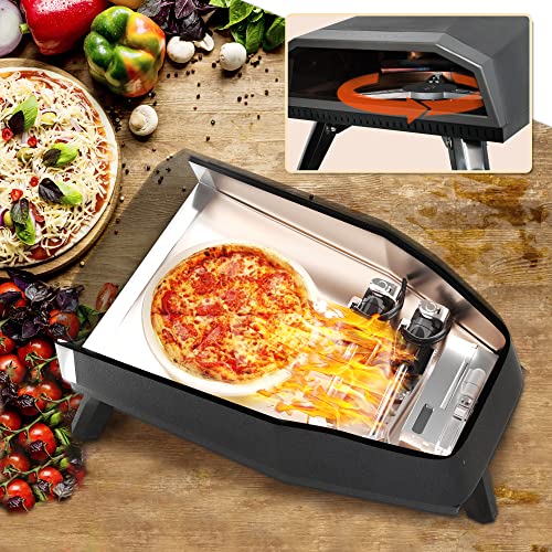 Kognita Outdoor Gas Pizza Oven, Portable Rotating Pizza Oven for Grill with 2 Pack of 12’’ Pizza Stones, Bamboo Pizza Peel,Pizza Cutter,Gas Burner and Carry Bag—Rotatable & Foldable