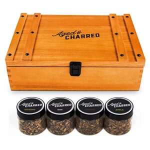 cocktail smoker kit with torch & wood chips for whiskey & bourbon (premium edition) + wood chips fruit 4-pack bundle