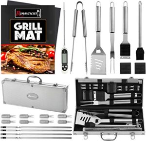 romanticist 23pc must-have bbq grill accessories set with thermometer in case – stainless steel barbecue tool set with 2 grill mats for backyard outdoor camping – best grill gift for on birthday