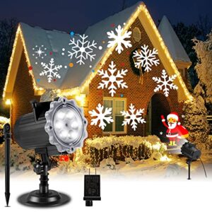 christmas projector lights outdoor, greenclick upgraded 3-in-1 snowflake projector with 12 hd slide patterns bright ip65 waterproof holiday projection indoor for xmas, easter day, house decoration