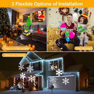 Christmas Projector Lights Outdoor, GreenClick Upgraded 3-in-1 Snowflake Projector with 12 HD Slide Patterns Bright IP65 Waterproof Holiday Projection Indoor for Xmas, Easter Day, House Decoration
