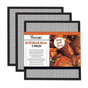 grill mesh mat set of 3 – heavy duty bbq non-stick cooking sheet liners reusable teflon barbecue grilling net for outdoor smoker, pellet, gas, charcoal grills – 11.8×13.8