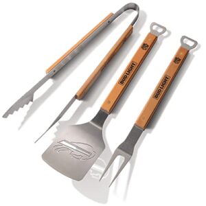 nfl & bud light co-branded 3 piece bbq grill set for tailgating, barbecue parties and more for the denver broncos fan family: spatula, bottle opener, tongs and fork – made in the usa
